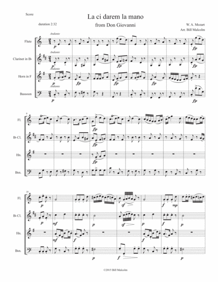 Free Sheet Music La Ci Darem La Mano For Wind Quartet