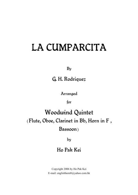 La Cumparcita For Woodwind Qunitet Sheet Music