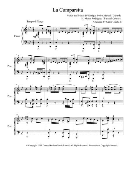 La Cumparsita Piano Solo Sheet Music