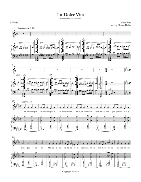 Free Sheet Music La Dolce Vita For Voice Piano