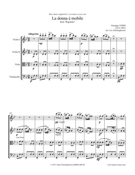 Free Sheet Music La Donna E Mobile String Quartet