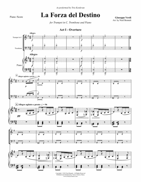 La Forza Del Destino Force Of Destiny Overture For Trumpet Trombone And Piano Sheet Music