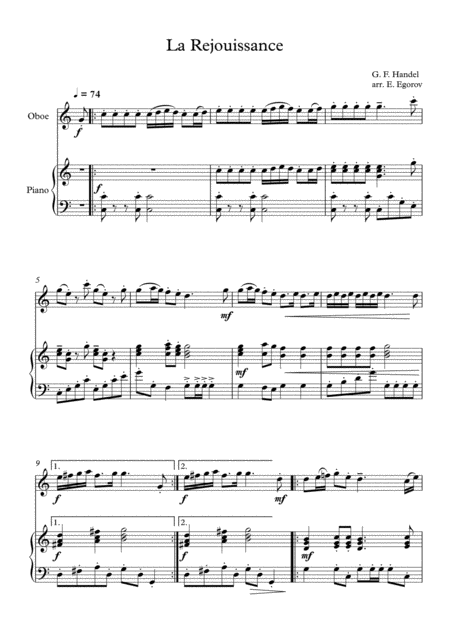 Free Sheet Music La Rejouissance George Frideric Handel For Oboe Piano