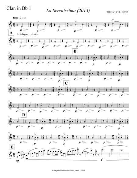 Free Sheet Music La Serenissima 2013 Clarinet In Bb 1
