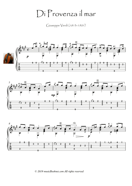 La Traviata Di Provenza Il Mar Guitar Solo Sheet Music