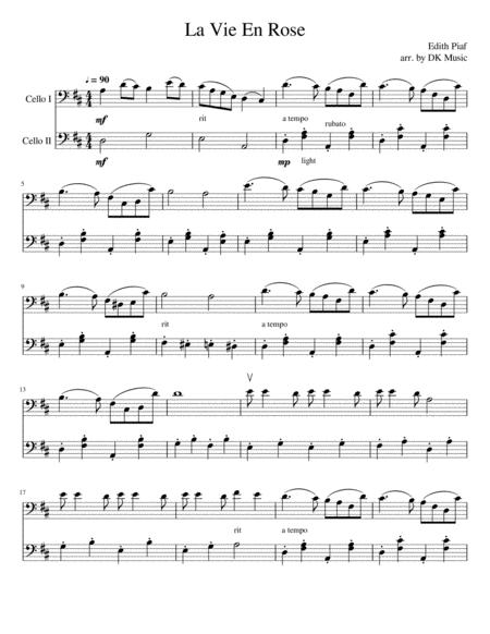 Free Sheet Music La Vie En Rose Cello Duet 2 Cellos