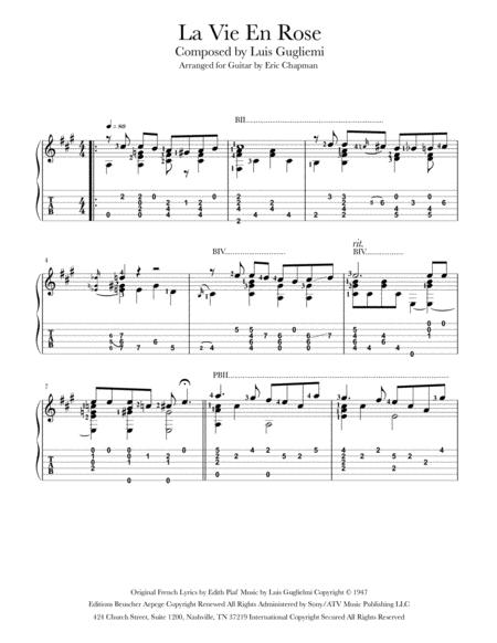 La Vie En Rose Guitar Chord Melody Sheet Music