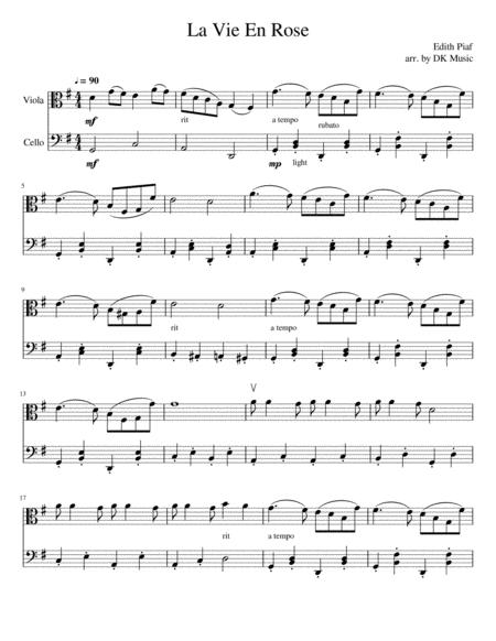 Free Sheet Music La Vie En Rose Viola Cello Duet