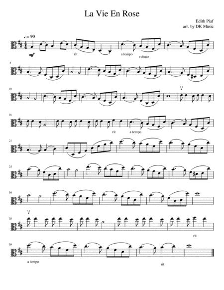 Free Sheet Music La Vie En Rose Viola Solo