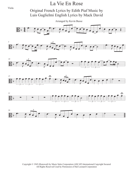 La Vie En Rose Viola Sheet Music