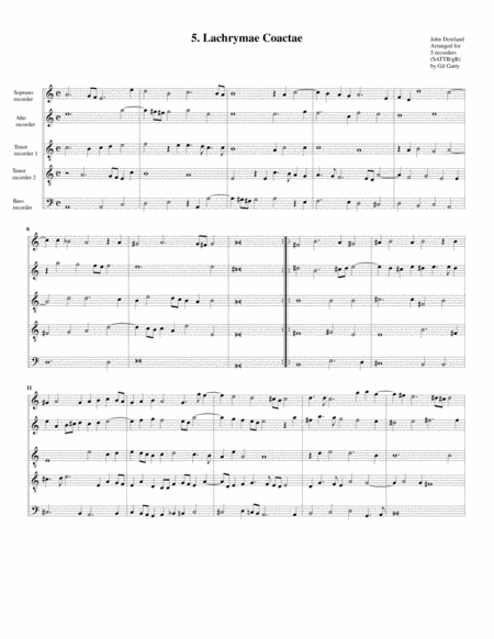 Free Sheet Music Lachrimae Coactae 5 1604 Arrangement For 5 Recorders