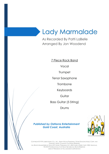 Free Sheet Music Lady Marmalade 7 Piece Horn Chart