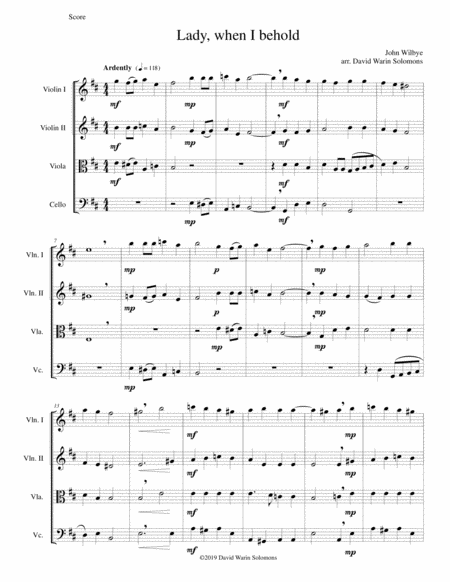 Free Sheet Music Lady When I Behold Arranged For String Quartet