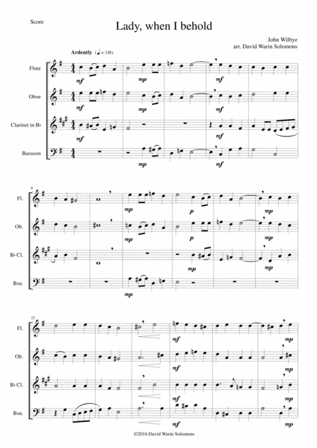 Lady When I Behold Arranged For Wind Quartet Sheet Music