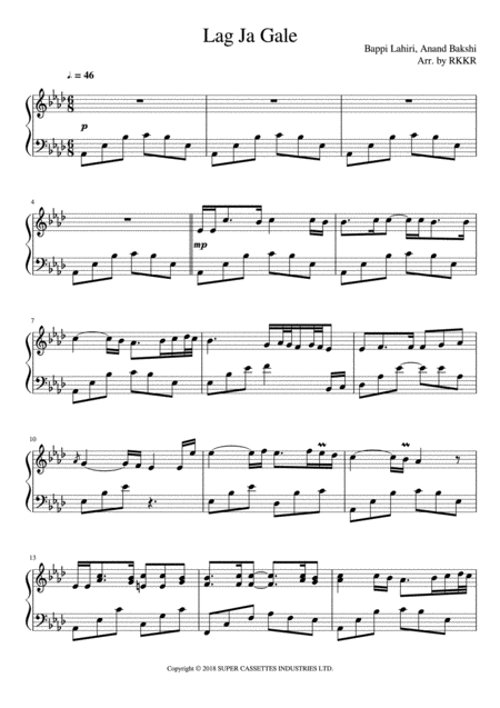 Lag Ja Gale Piano Solo Sheet Music