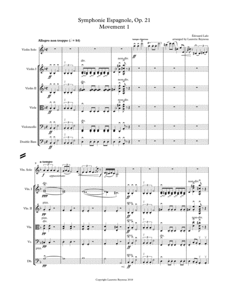 Lalo Symphonie Espagnole 1st Movement Solo Violin And String Orchestra Sheet Music