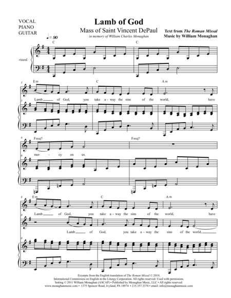 Lamb Of God Mass Of St Vincent De Paul Sheet Music