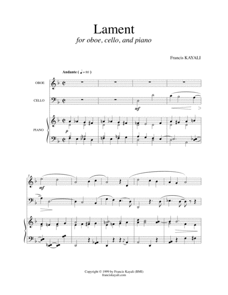 Lament For Oboe Cello And Piano Sheet Music