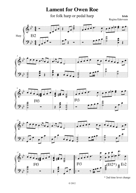 Free Sheet Music Lament For Owen Roe Harp Solo