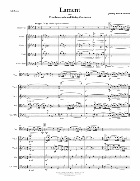 Lament For Trombone And String Orchestra Sheet Music