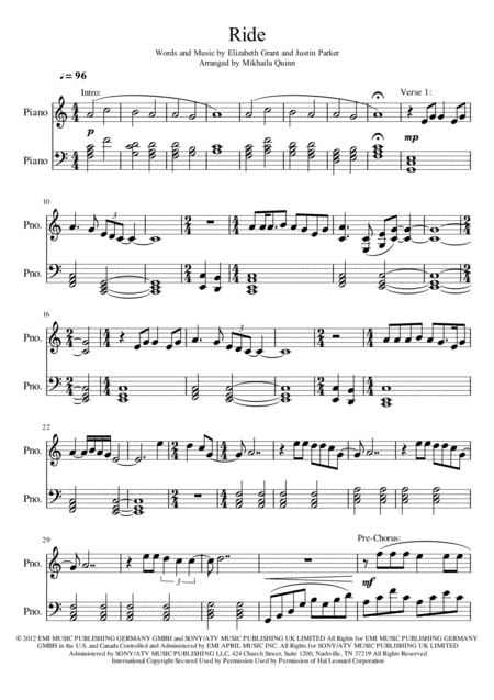 Free Sheet Music Lana Del Rey Ride Solo Piano