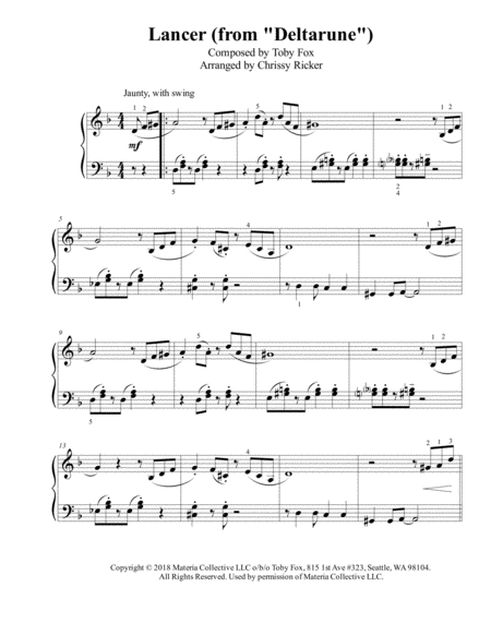Lancer From Deltarune Easy Piano Sheet Music