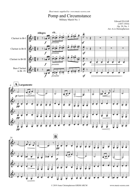 Land Of Hope And Glory Clarinet Quartet Sheet Music