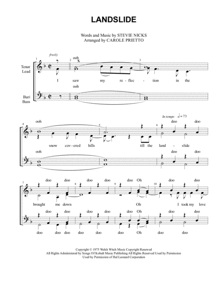 Free Sheet Music Landslide Quartet Pricing