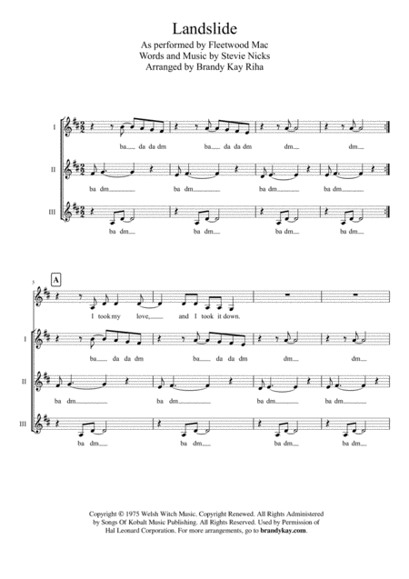 Landslide Ssa A Cappella Sheet Music