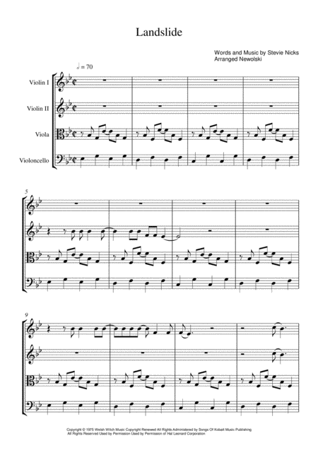 Free Sheet Music Landslide String Quartet Score And Parts