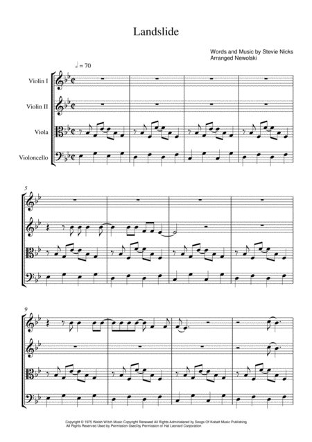 Landslide String Quartet Score And Parts Sheet Music