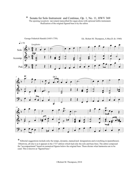 Free Sheet Music Larghetto In F Major From Sonata Op 1 No 11 Transcribed For Organ