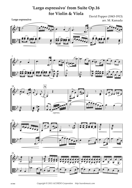 Free Sheet Music Largo Espressivo From Suite Op 16 For Violin Viola