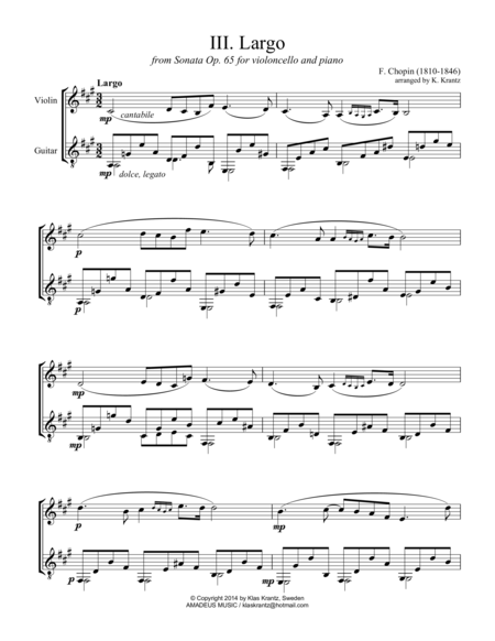 Largo From Op 65 For Violin And Guitar Sheet Music