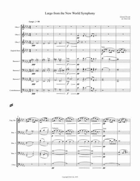 Free Sheet Music Largo From The New World Symphony