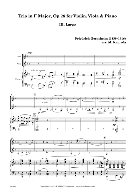 Free Sheet Music Largo From Trio Op 28 For Violin Viola Piano