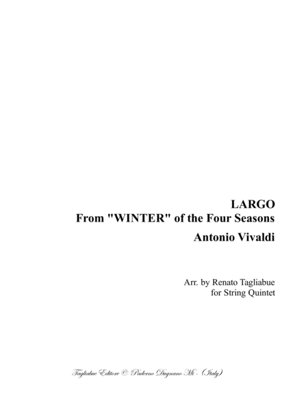 Largo From Winter Of The Four Seasons Vivaldi Arr For String Quintet With Parts Sheet Music