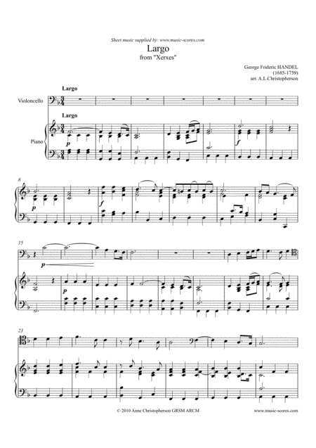 Largo From Xerxes Cello And Piano Sheet Music