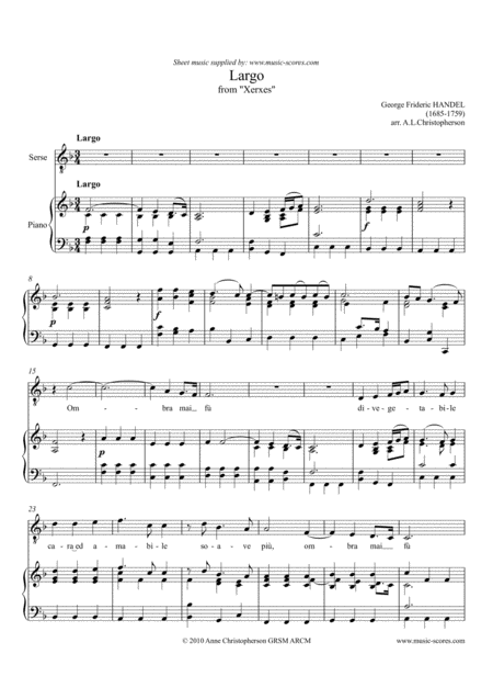 Free Sheet Music Largo From Xerxes Voice And Piano