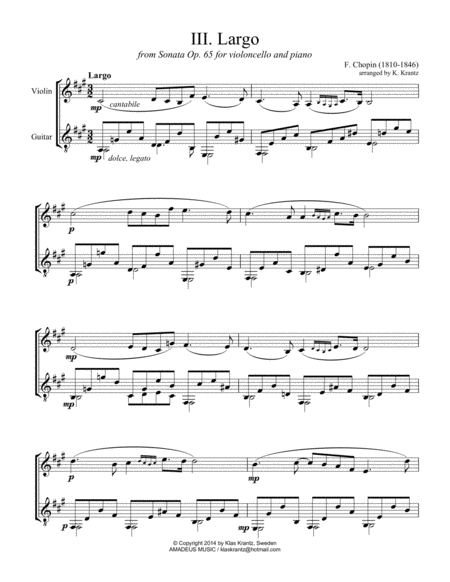 Largo Op 65 For Violin And Guitar Sheet Music