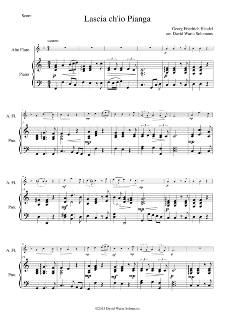 Lascia Ch Io Pianga For Alto Flute And Piano Sheet Music