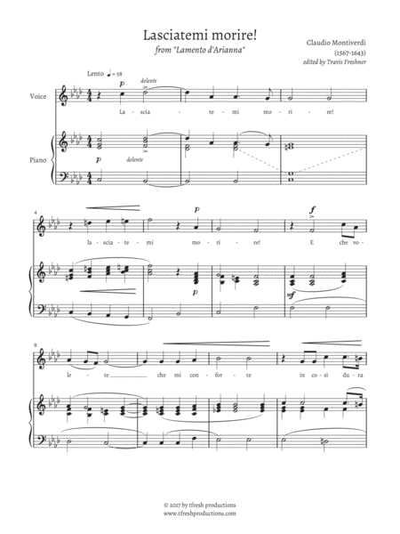 Free Sheet Music Lasciatemi Morire F Min