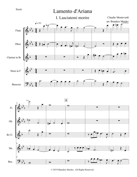 Free Sheet Music Lasciatemi Morire From Monteverdis Lamendo D Arianna