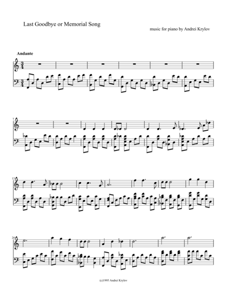 Free Sheet Music Last Goodbye Or Memorial Song Music For Piano By Andrei Krylov