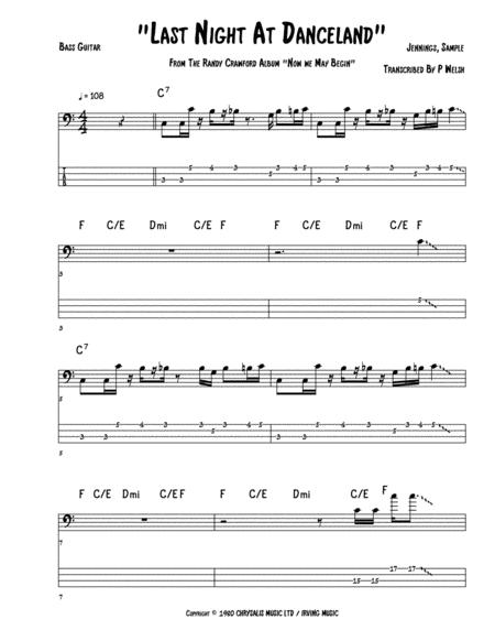 Last Night At Danceland Bass Guitar Tab Sheet Music