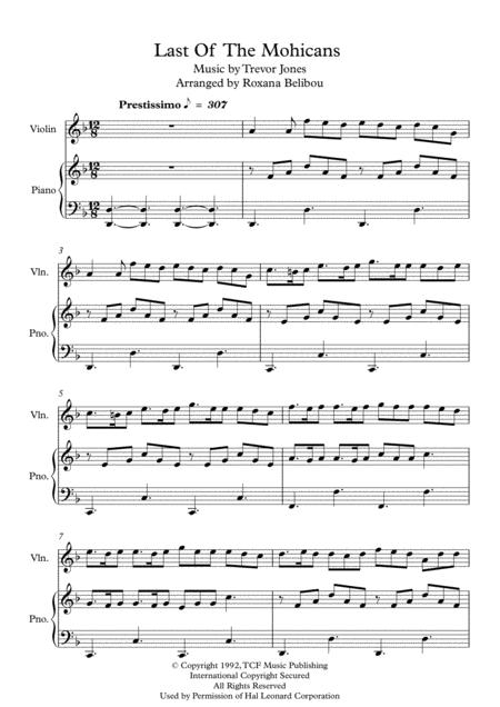 Last Of The Mohicans Theme Violin Or Flute Piano Sheet Music