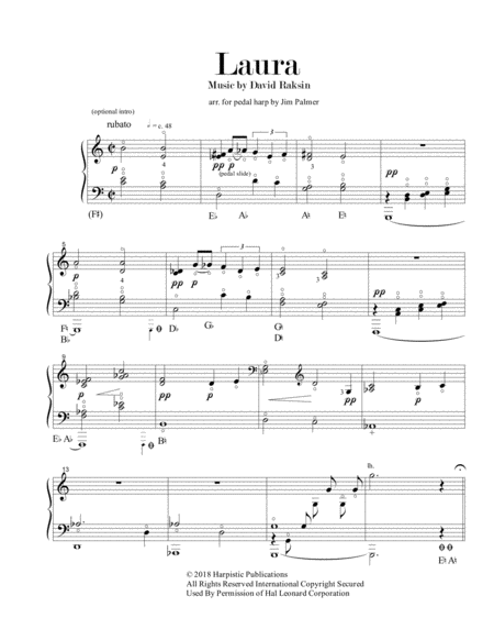 Laura For Pedal Harp Solo Sheet Music