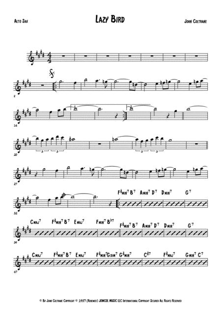 Lazy Bird Alto Sax Sheet Music