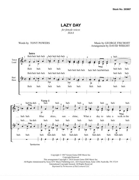 Lazy Day Arr David Wright Sheet Music