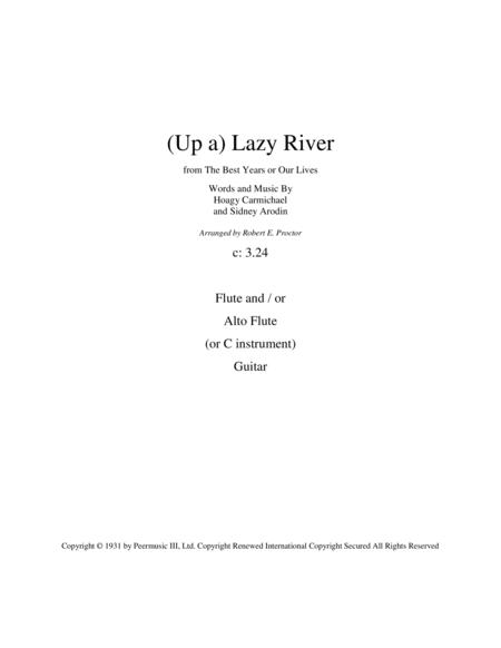 Lazy River For Flute Alto Flute Or Other C Insturment And Guitar Sheet Music